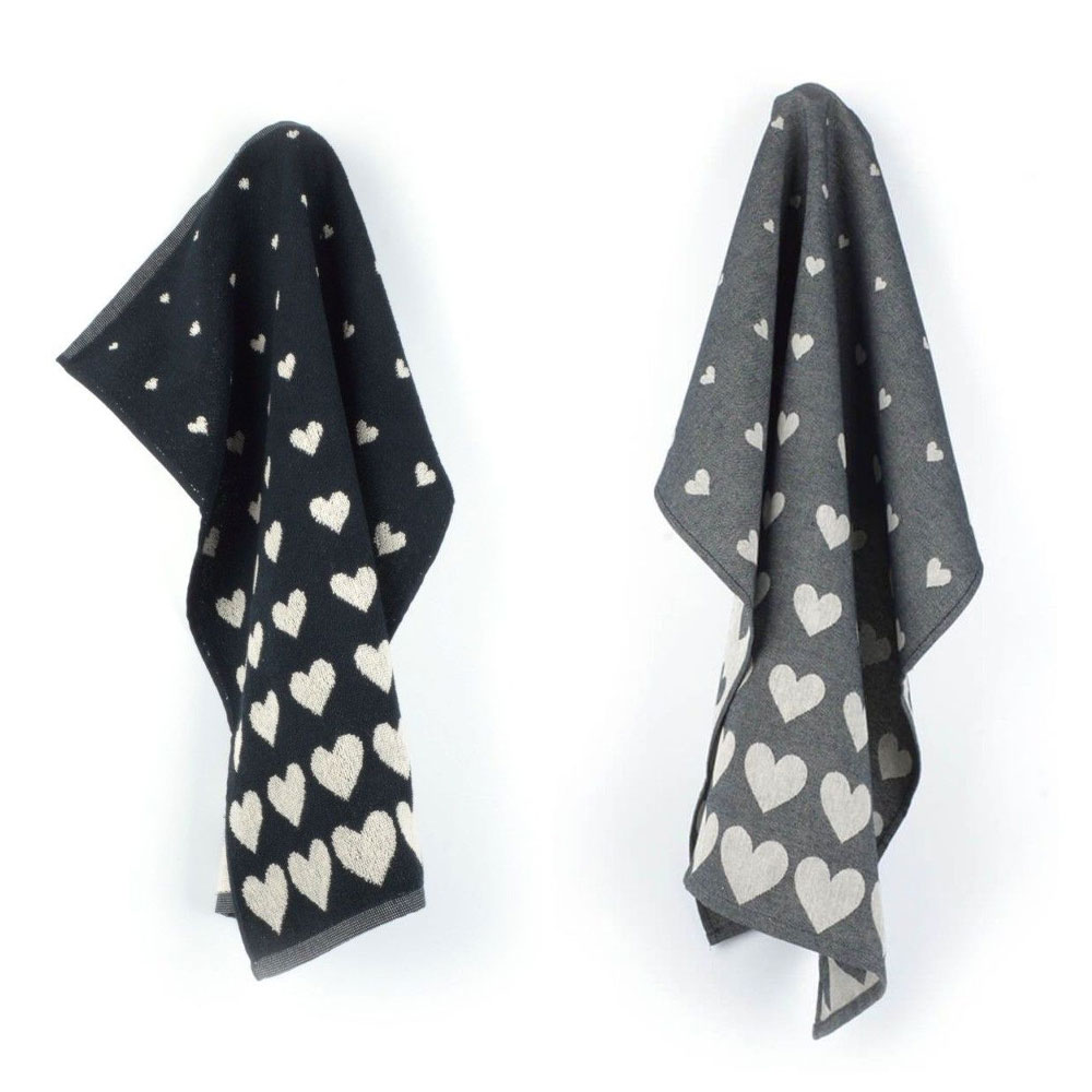 Thee- en keukendoek hearts black afbeelding