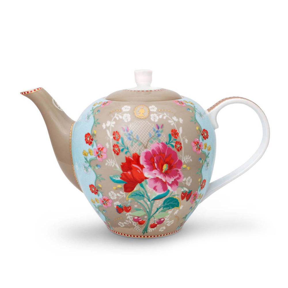 Theepot floral 1600ml khaki