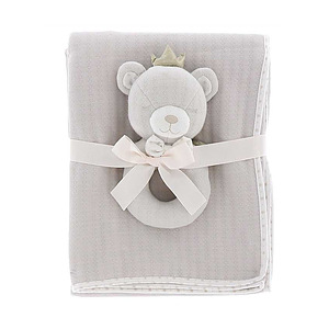 Baby deken+rammelaar beer beige