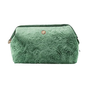 Cosmetic Purse Large Velvet Quilted Green