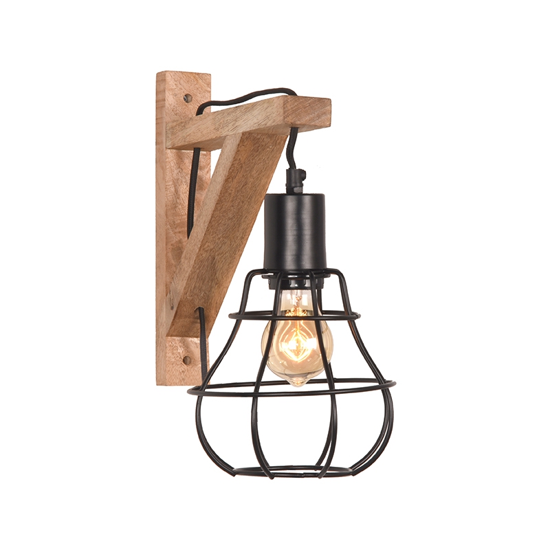 Wandlamp Drop - Zwart - Mangohout Wandlamp Drop - Zwart - Mangohout