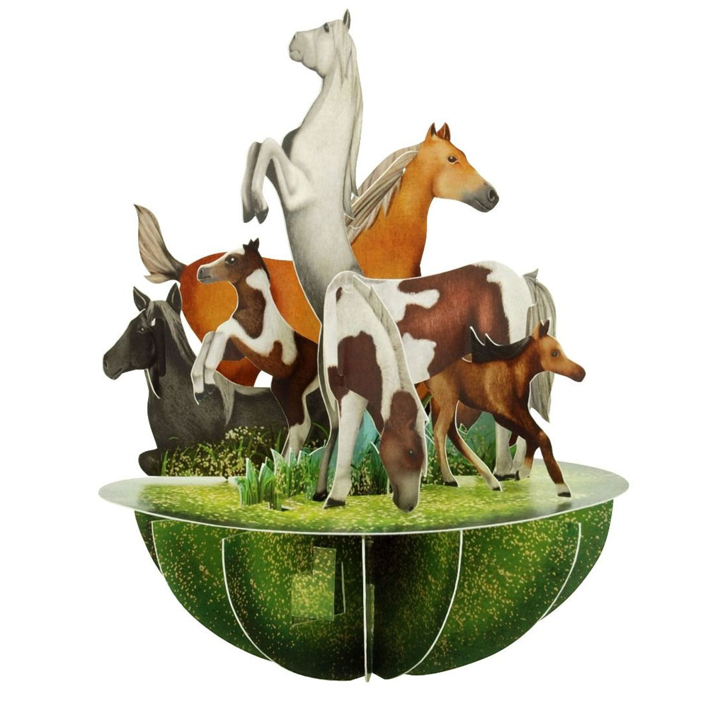Wenskaart 3D Horses and Ponies